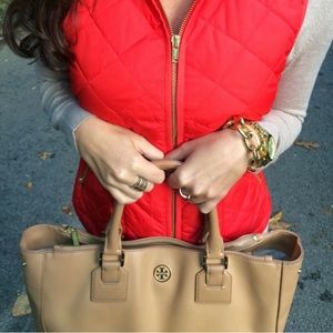 Old Navy Red Quilted Vest with gold zippers